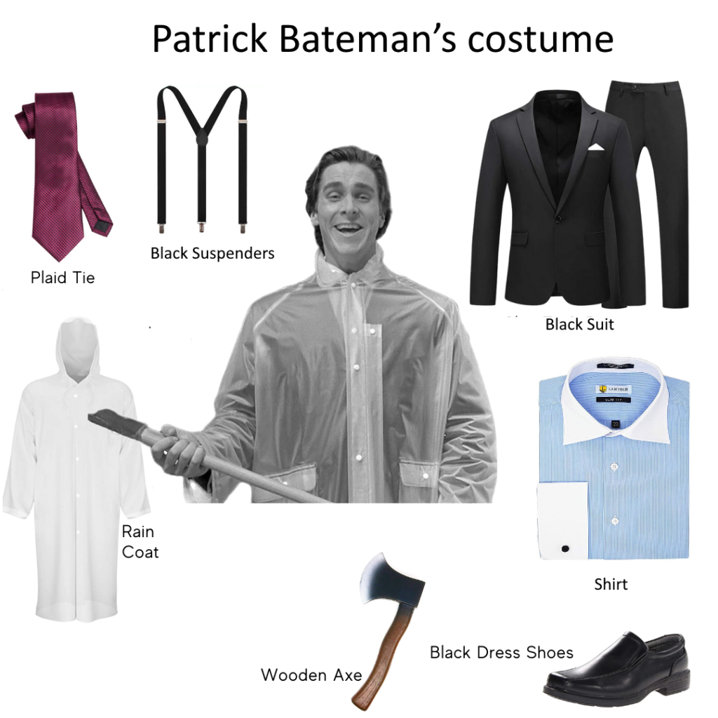 Patrick Bateman Costume Cosplay Shirt Pieces Axe Raincoat